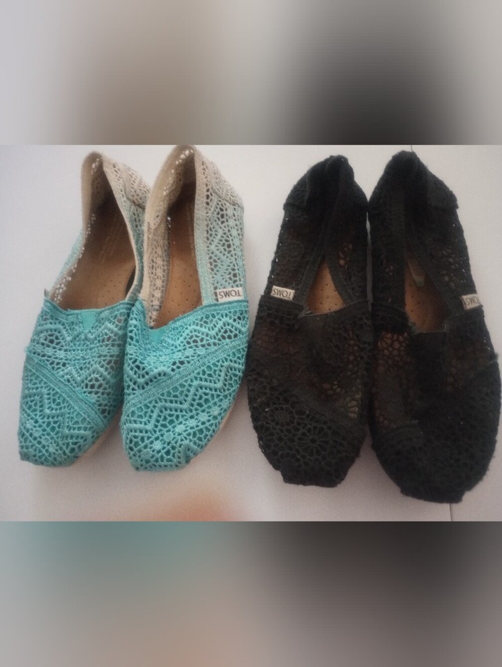 Toms Women's Crochet Slip-On Flats in Turquoise and Black